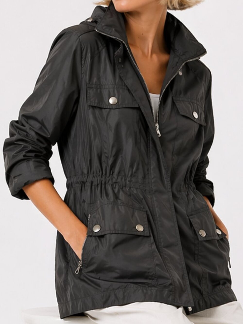 ANA Packable Black Raincoat Windbreaker Jacket Anorak Small